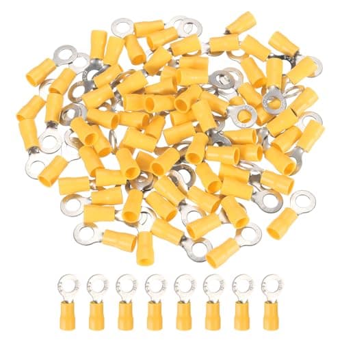 Image of sourcing map 100 Pcs RV5.5-6 Insulated Ring Electrical Wire Connectors Wire Terminals Wire Crimp Connector Kit 12-10 AWG for Electrical Projects Industrial Chemical Industry, Yellow