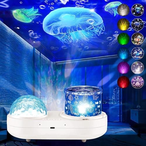Image of ONXE Ocean Projector Night Light, 360°Rotating Kids Night Light with 7 Films and Timer Sensory Lights, Bedroom and Ceiling Projector, Gifts for Children and Adults