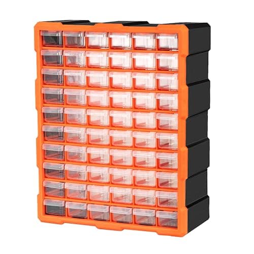 Image of simpa 60 Multi Drawers Plastic DIY Tool Bit Storage Organiser Cabinet. Screws, Nails, Wall Plugs, Drill Bits, Nuts & Bolts Storage Organiser. 46cm (H) x 37cm (W) x 16cm (D)