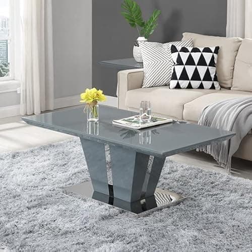 Image of Memphis High Gloss Coffee Table In Grey With Glass Top