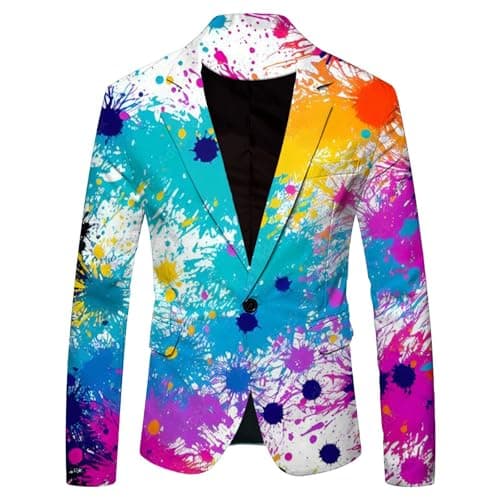 Image of Graffiti Jacket Men's Blazer Long Sleeve Colourful Suit Jacket Funky Suit Neon Coloured Suit Jacket LGBT Pride Pride Month Jacket Prom Carnival Costume Men's Suit Leisure Jacket, O Blue, XL