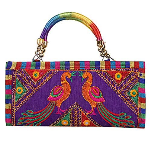 Image of Craft Trade Clutch Bags for Women - Rajasthani Hand Embroidered Mini Crossbody Bag Women's Cluches for Wedding Party Gifts (Blue Multi)