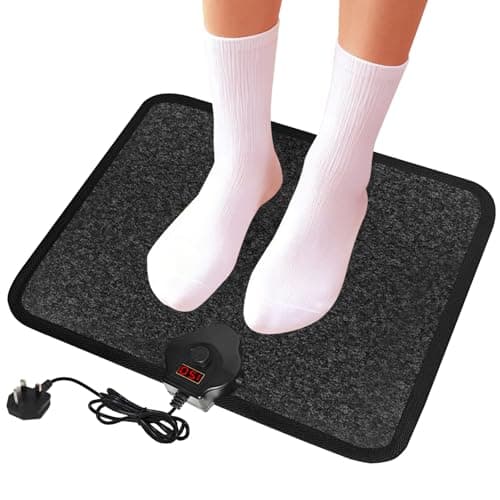 Image of Electric Heated Foot Warmer – 230V Heated Floor Mat Under Desk with 7-Temp Settings & 12H Auto Shut-Off – Heating Pad with Foot Switch & Thermostat (Black-Gray)