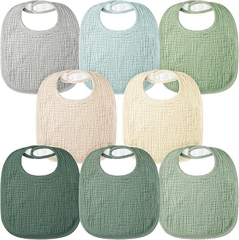 Image of bearmoss Muslin Baby Dribble Bibs 100% Cotton Baby Bandana Square Drool Bibs for Unisex Baby Girls Boys Toddlers Drooling and Teething (Forest Moonlight)