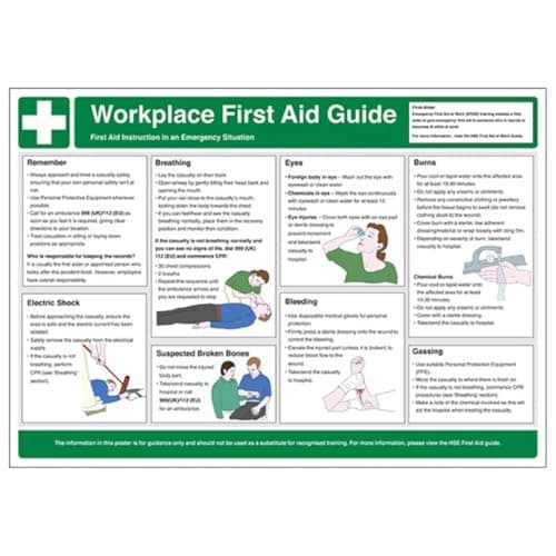 Image of V Safety Workplace First Aid Guide Safety Poster 420 x 594 mm (A2) - Standard 0.2mm Flexi-Plastic Safety Sign