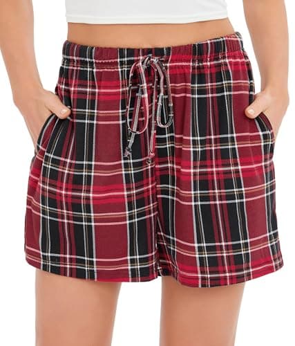 Image of Lovasy Women's Pyjama Bottoms Plaid Sleep Shorts Summer Pj Shorts for Women,Pattern 1,L