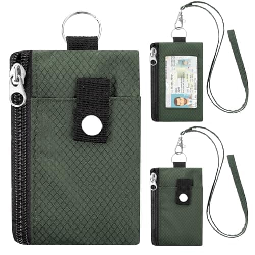Image of SUNDEE Minimalist Small Wallet with Lanyard, Waterproof ID Case with 2 Zipper Pockets and Key Chain for Men and Women, Tactical Badge Pouch Cards Holder, Coin Purse for Travel Sports-Green