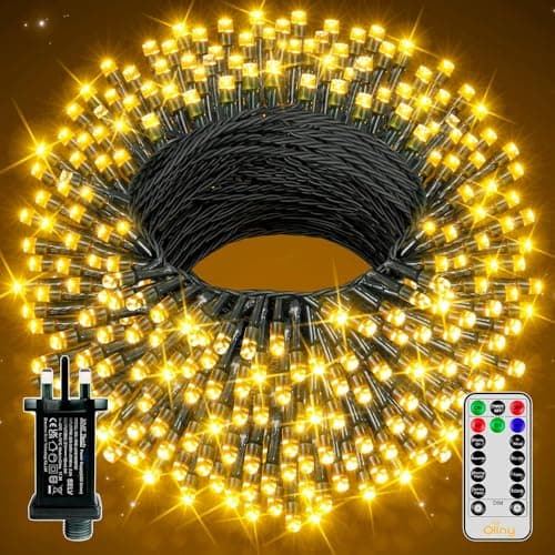 Image of Ollny Christmas Tree Lights Outdoor, 40m 400 LED Fairy Lights Mains Powered, Warm White Waterproof String Light with Plug/Remote/Modes/Timer, Bright Lighting Outside Indoor Garden Xmas Decorations