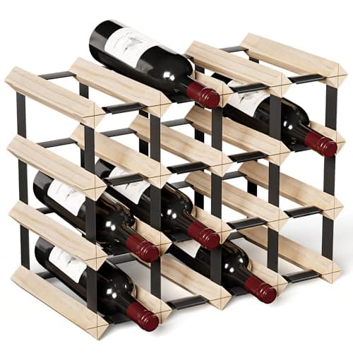 Image of Urban Deco Classic Wine Rack,16 Bottle Pine Wood and Galvanised Metal Wine Organiser Display Rack,Freestanding Beverage Storage Shelf