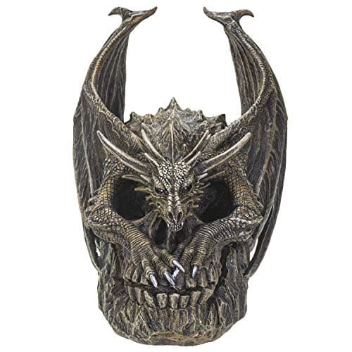 Image of SUMMIT COLLECTION Spiral Dark Gothic Draco Dragon on Mutated Skull Figurine Fantasy Gothic Decorative Sculpture 7.5 Inches