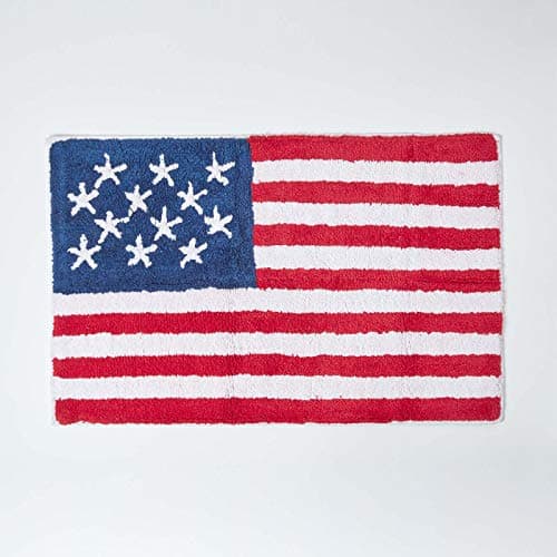 Image of HOMESCAPES 100% Cotton Washable Tufted Bath Mat USA Flag Stars and Stripes - 50 x 80 cm