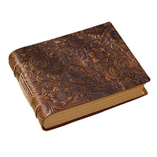 Image of Acidea Vintage Embossed Sketchbook, Handcrafted Crazy Horse Leather Cover Journal Writing Notebook, Drawing Journal Diary for Men & Women Travelers, Artists, 400 Kraft Pages Brown 5.5 x 7.5 in