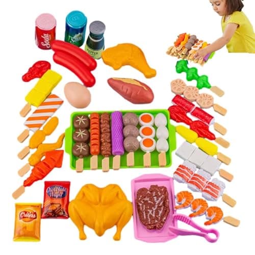 Image of BBQ Grill Playset 35 Pcs Fake Food Accessories For Pretend Play Barbecue Interactive Toys For Kids Camping Toy Cooking Playset Grill Set With Play Foods Birthday Simulation Camping Cooking Interactiv