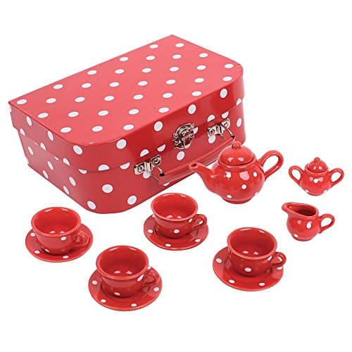 Image of Bigjigs Toys Red Polka Dot Porcelain Tea Set