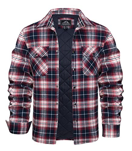 Image of KEFITEVD Lumberjack Shirts Mens Flannel Checked Jacket Quiled Lined Overshirt Winter Thermal Jackets Red White,M