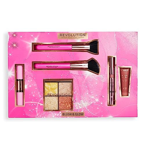 Image of Makeup Revolution Blush & Glow Gift Set, Liquid Blushes, Highlighters & 2 Brushes Included