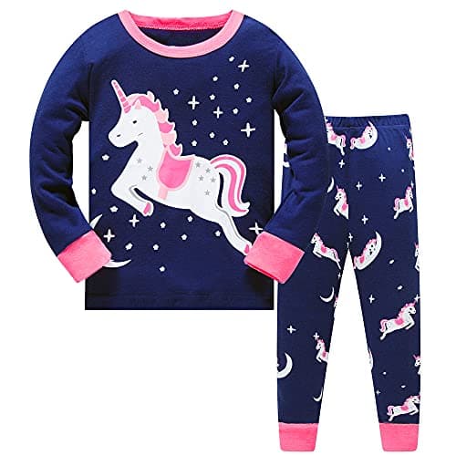 Image of LitBud Toddler Girls Unicorn Pajamas Sleepwears 2pcs Long Sleeves Pjs Tops + Pants Sets for Kids Size 3-4 Years 4T