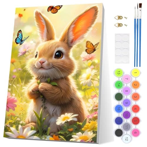 Image of EOBROMD Easter Bunny Paint by Numbers for Adults with Frame, Animal Paint by Numbers Kits, Landscape Easy Acrylic Painting by Numbers for Gift Home Wall Decor (8x12in/20x30cm)