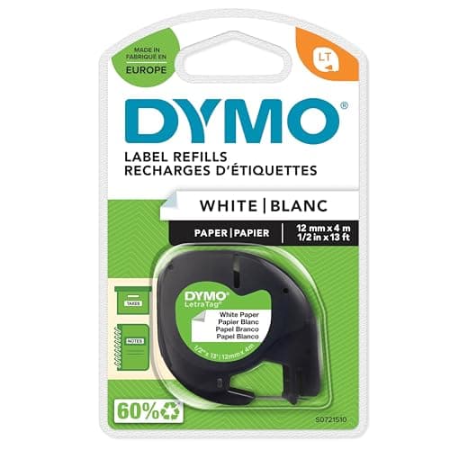 Image of DYMO LetraTag Paper Labels | Authentic | 12 mm x 4 m Roll | Black Print on White | Self-Adhesive Multipurpose Labels for LetraTag Label Makers | Made in Europe