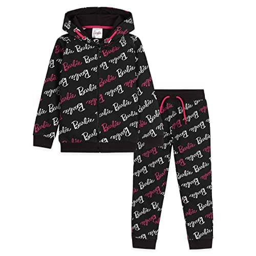Image of Barbie Clothes for Girls Lounge Wear Pink Hoodie Leggings Set Kids Tracksuit Hoodie Tracksuit Bottoms Official Merchandise Age 3-14 Gifts for Teenage Girls (Black, 5-6 Years)