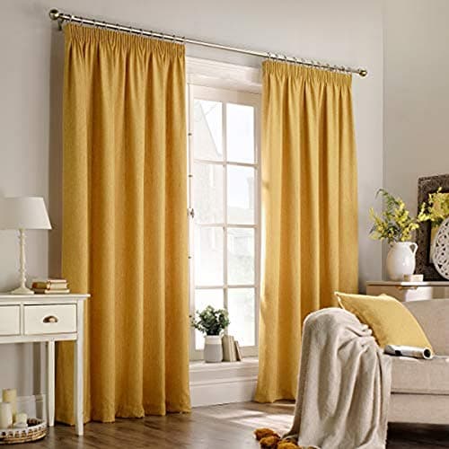 Image of Furn Harrison Ringtop Eyelet Curtains (Pair) -Ready Made-Polyester-Ochre-168cm x 137cm, Polyester, Ochre Yellow, 168 x 137cm (66" x 54" inches)