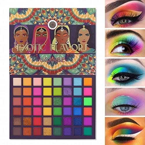 Image of UCANBE EXOTIC FLAVORS Neon Eyeshadow Makeup Palette - 48 Colorful High Pigmented - Rainbow Matte Shimmer Glitter Eye Shadow Make Up Pallet Gift Set