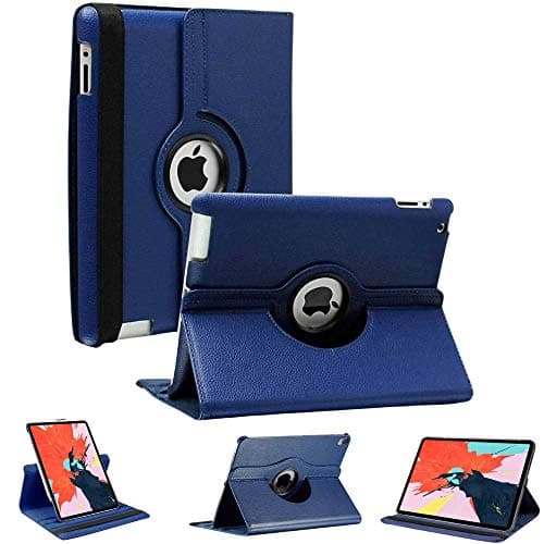 Image of World Biz Rotating Case for iPad 2/ iPad 3/ iPad 4 (Old Model) 9.7'' - 360° Rotation Shockproof PU Leather Book Flip Folio Protection Cover With Auto Sleep/Wake (Navy)