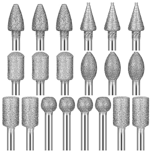 Image of 20 Pcs Diamond Grinding Burr Bit Set for Rotary Tool, 1/8" Shank 120-Grit Diamond Grinding Drill Bit, Rotary Tool Accessories for Stone Glass Ceramic Metal Polish Carve Engrave