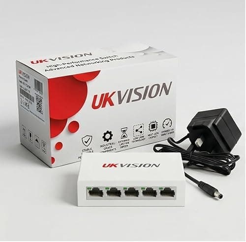 Image of UKVISION UK-SW-4-1000 5 Port Gigabit Ethernet Switch 10/100/1000Mbps RJ45 Unmanaged Plug and Play Desktop LAN Network Switch for Home Office CCTV Router PC Printer Smart TV NVR IP Camera Wired Network
