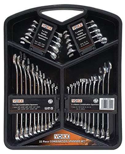 Image of VORX PRO Spanner Set 32 Piece Drop Forged Metric & Imperial CRV Combination Open & Stubby Bi-Hexagonal Spanner Set