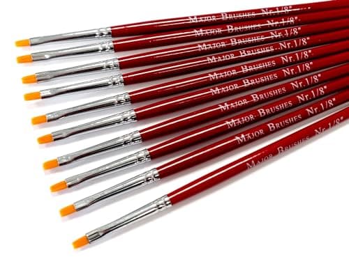 Image of Major Brushes Orange Flat Synthetic Sable Brushes 1/8" (3mm) - Set of 10