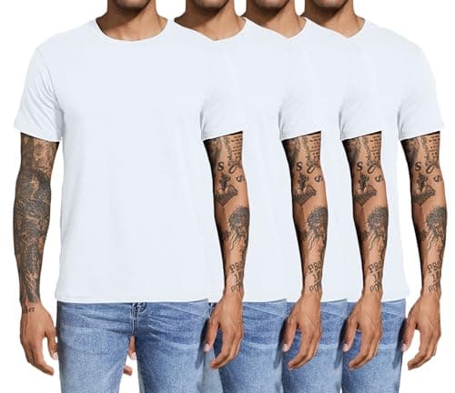Image of Boyzn Men's 4 Pack Cotton T-Shirts, Men's Short Sleeve Tees, Crewneck Cotton T-Shirts for Men White/White/White/White-4P04-S