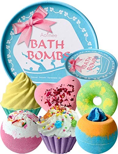 Image of Aofmee Bath Bombs Gift Set, Handmade Bubble and Floating Fizzies Spa Kit, Shea and Cocoa Dry Skin Moisturize, Birthday Valentines Mothers Day Anniversary Christmas Gifts for Women, Mum, Her, Kids