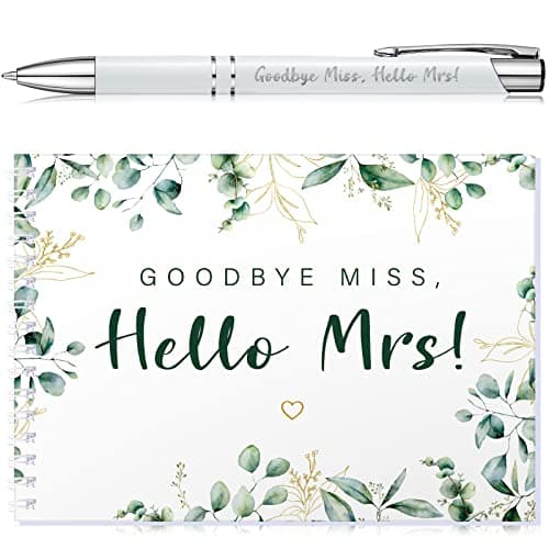 Image of Tenare Goodbye Miss Hello Mrs Hen Party Guest Book and Keepsake Pen Party Gift Accessories Kiss The Miss Goodbye Hen Night Gifts Bride Advice Book with Pen for Wedding Bridal Shower(Greenery)