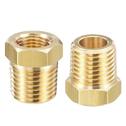 Image of sourcing map Brass Pipe Fitting Reducer Adapter 1/4" BSPT Male x 1/8" NPT Female for Water Oil Air Pressure Gauge Temp Sensor, 2pcs