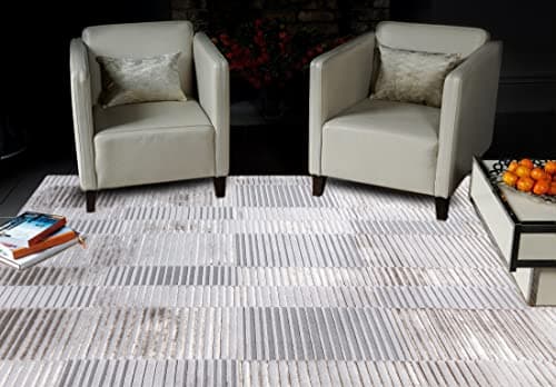Image of Lord of Rugs Aurora Ripple AU14 Geometric Striped Silky Shiny Metallic Gold Silver Rug 200x290cm (6'7"x9'6")