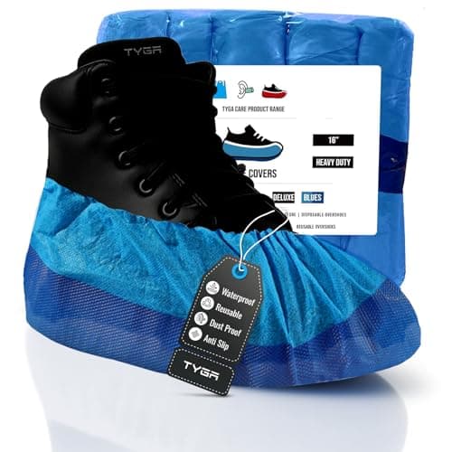 Image of TYGA 20 Pieces Waterproof Reusable Shoe Covers - Heavy Duty Non-Slip and Long-Lasting CPE/PP Overshoes Protector for Hospital, Lab Cleaning, House Floor, Carpet - Keep Sole Protected and Tidy - Blue