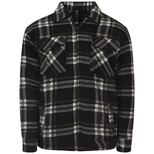 Image of MyShoeStore Unisex Padded Shirts Lumberjack Collared Hooded Flannel Check Jacket Thick Quilted Work Wear Warm Thermal Fleece Fur Lined Top Casual Coat Plus Big Size S-5XL(Collared Black, L)