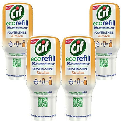 Image of Cif Power & Shine Kitchen Cleaning Spray Refill (Pack of 4 x 70 ml Eco Refills)
