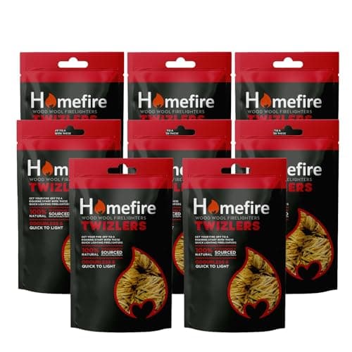 Image of Homefire Natural Odourless Wood Wool Firelighters for Wood Burners, Open Fires, Multi-fuel Stoves and Pizza Ovens (Pack of 8)