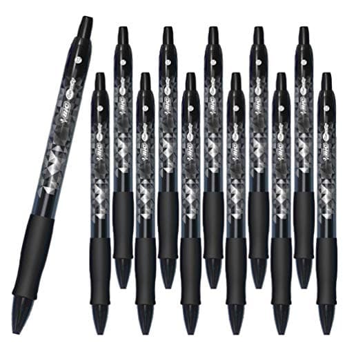 Image of 12 x BIC Gel-ocity Quick Dry Special Edition Retractable Gel Ink Ballpoint Pens with Soft Grip, Medium 0.7 mm Tip [BLACK] - (OEM Packed - Non-Retail Packaging)