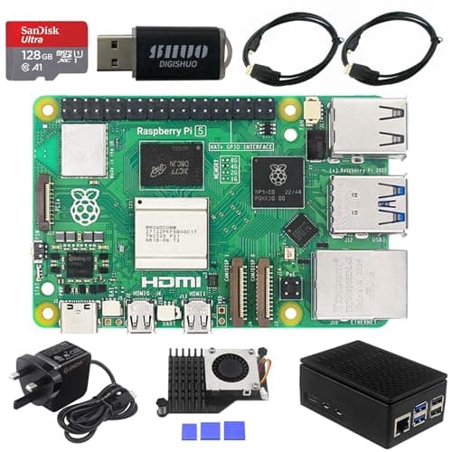 Image of Starter Kit For Raspberry Pi 5B Model B 4GB RAM 8 in 1 Kit | Pi 5 Active Cooler | San Disk 128G SD Card| 2X Micro HDMI Cable | Sufficient 5.1V 5A Power Supply (5B 4G 8 in 1 Starter Kit)