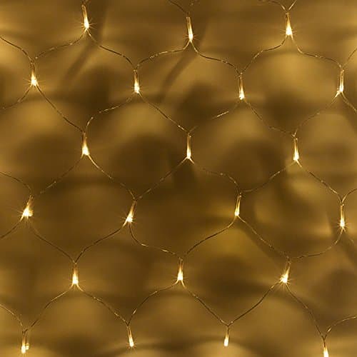 Image of Lights4fun 100 Warm White LED 1m x 1m Solar Powered Outdoor IP44 Waterproof Garden Fairy Net Light on Clear Cable