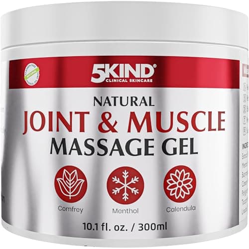 Image of 5kind Natural Joint & Muscle Cooling Gel 300ml - Calendula Cream with Comfrey & Menthol - High Strength Revitalising Muscle Gel - Massage for Back, Muscles, Knees, Neck & Shoulders