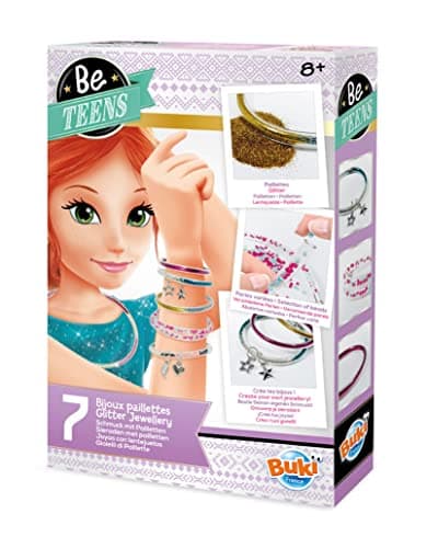 Image of Buki France Be Teens Glitter Jewellery Making Gift Set. Jewellery Making Kit. Create 5 Bracelets & 2 Necklaces with Instructions & Accessories. Arts & Crafts for Kids. Suitable for Boys & Girls 8+