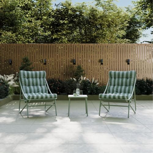 Image of CHARLES BENTLEY Bistro Set, Steel, Comfy, Weather Resistant, UV Protected, Green Frame, Green striped Cushions, Deep Filled coloured Cushions, Luxury, Durable, Outdoor, 2 Chairs, 1 Table (95x85cm)
