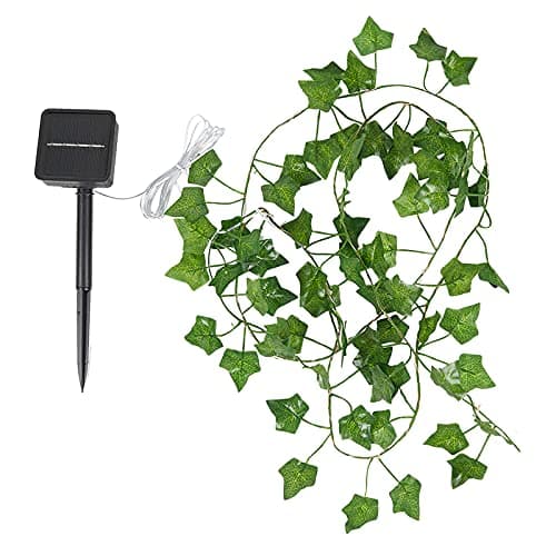 Image of FUOBECIE Solar LED String Lights, Artificial Ivy Leaves Lamp, Fake Ivy Garland Vines 8 Modes Waterproof Solar-Powered Maple Leaves for Garden Patio Gate Yard Party (10m,100LEDs)