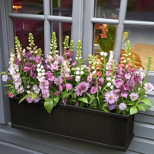 Image of IDEALIST 60cm Planter Window Box | Ribbed Reinforced Stone Windowsill Planter | Vintage Faux Lead Rectangular Plant Pot with Drainage Holes H17 L60 W17 cm, 8.3 litres