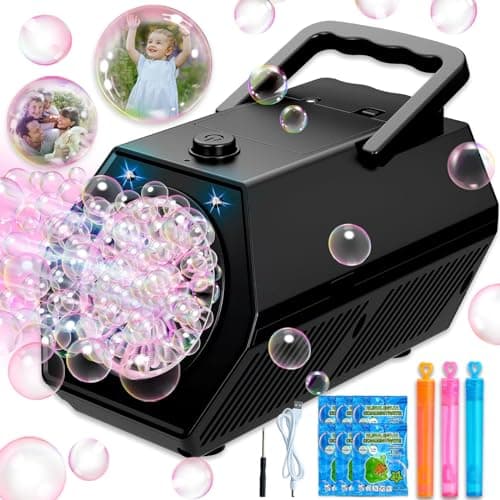 Image of Bubble Machine - 18000+ Bubbles Per Minute, Bubble Machine for Kids, Automatic Bubble Machine, Portable Bubble Makers, Powered by USB or Batteries (Black)