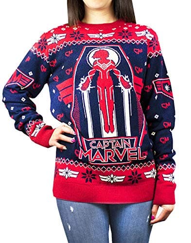 Image of Captain Marvel Women's Premium Red Black Knitted Christmas Jumper